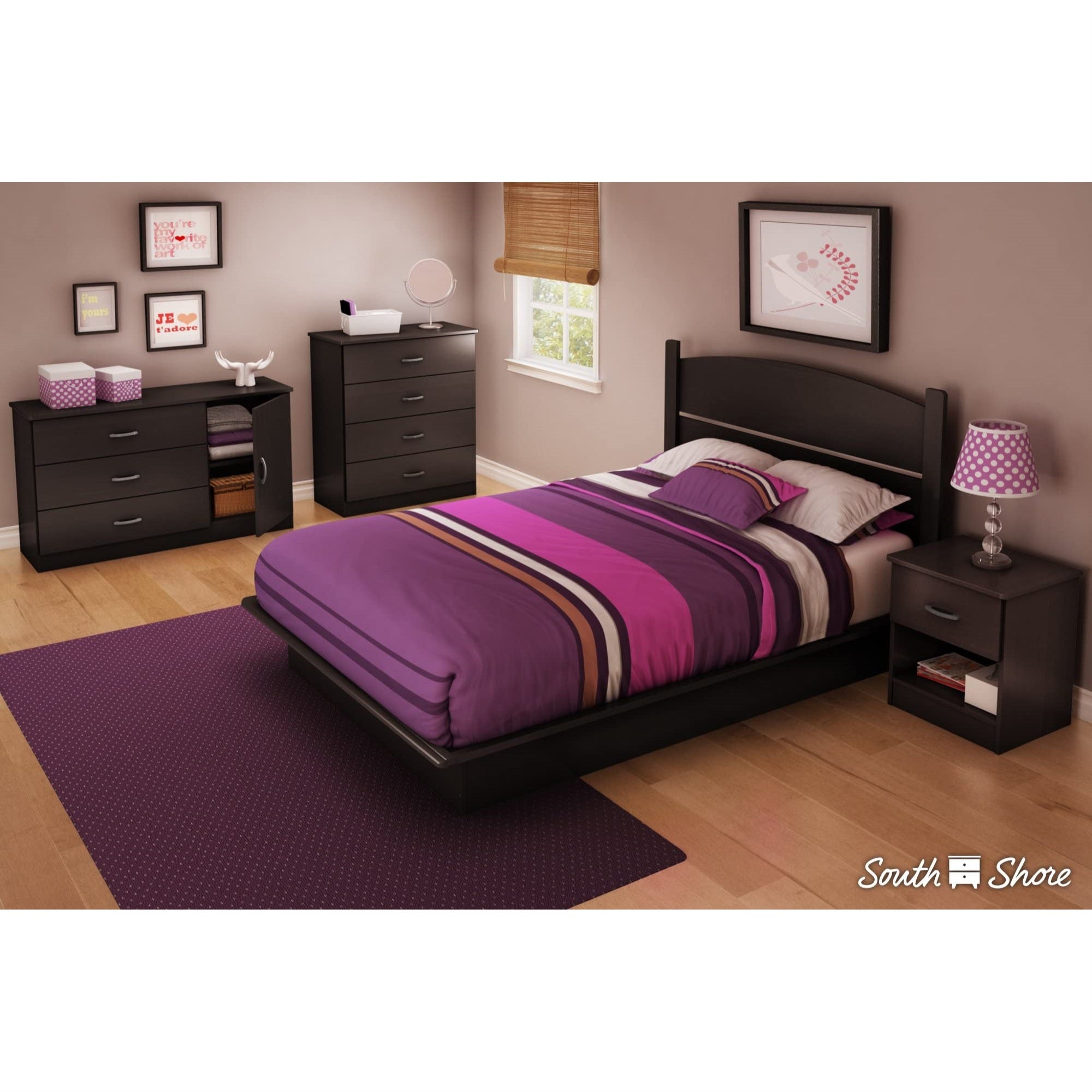 South Shore Libra 1-Drawer Nightstand-Pure Black